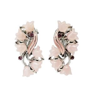 0005 Vintage STAR Pink Thermoset Flowers with Pink Enamel and Silver Clips